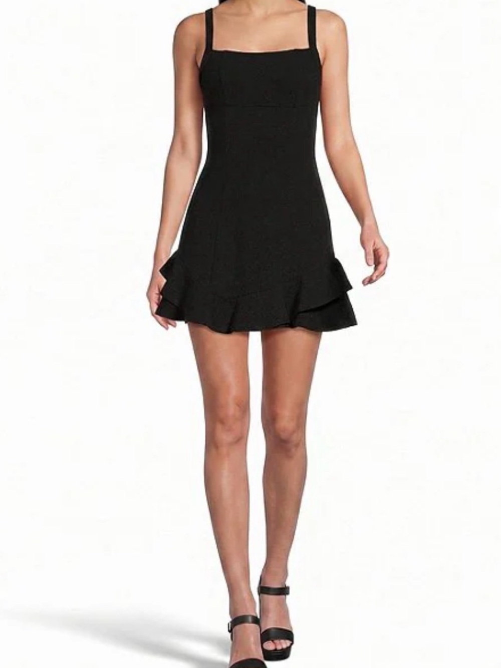 Dear moon Ruffle-Hem Square-Neck Mini Dress
